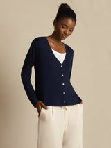 [Mörkblå] SilkSilky-SE Long Sleeve Dam Cardigan 003