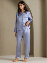 [Stålblå] SilkSilky-SE Long Sleeve Lapel Collar Dam Pyjama 008