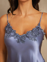 [Stålblå] SilkSilky-SE Spaghetti Strap V Neck Nattlinne 004