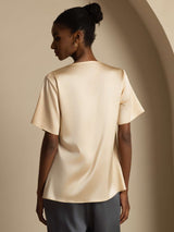 [Champagne] SilkSilky-SE Short Sleeve Cowl Neck Damblusar 002