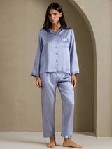 [Stålblå] SilkSilky-SE Long Sleeve Lapel Collar Dam Pyjama 006