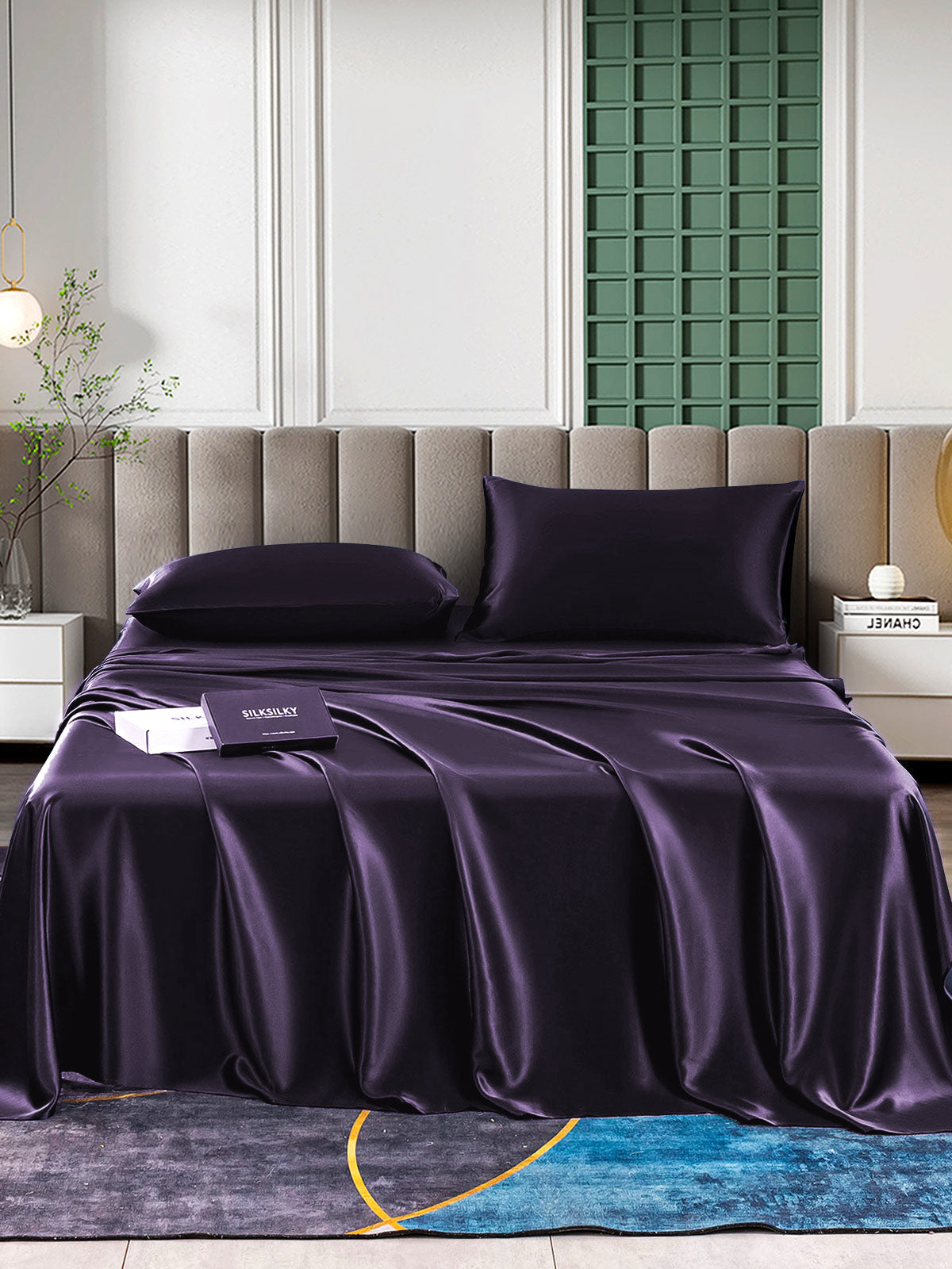 [Mörklila] SilkSilky-SE 22Momme Rent Silke Bedding Set 001,