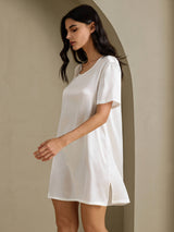 [Vit] SilkSilky-SE Half Sleeve V Neck Nattlinne 003