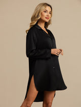 [Svart] SilkSilky-SE Long Sleeve Lapel Collar Dam Sömnskjorta 004