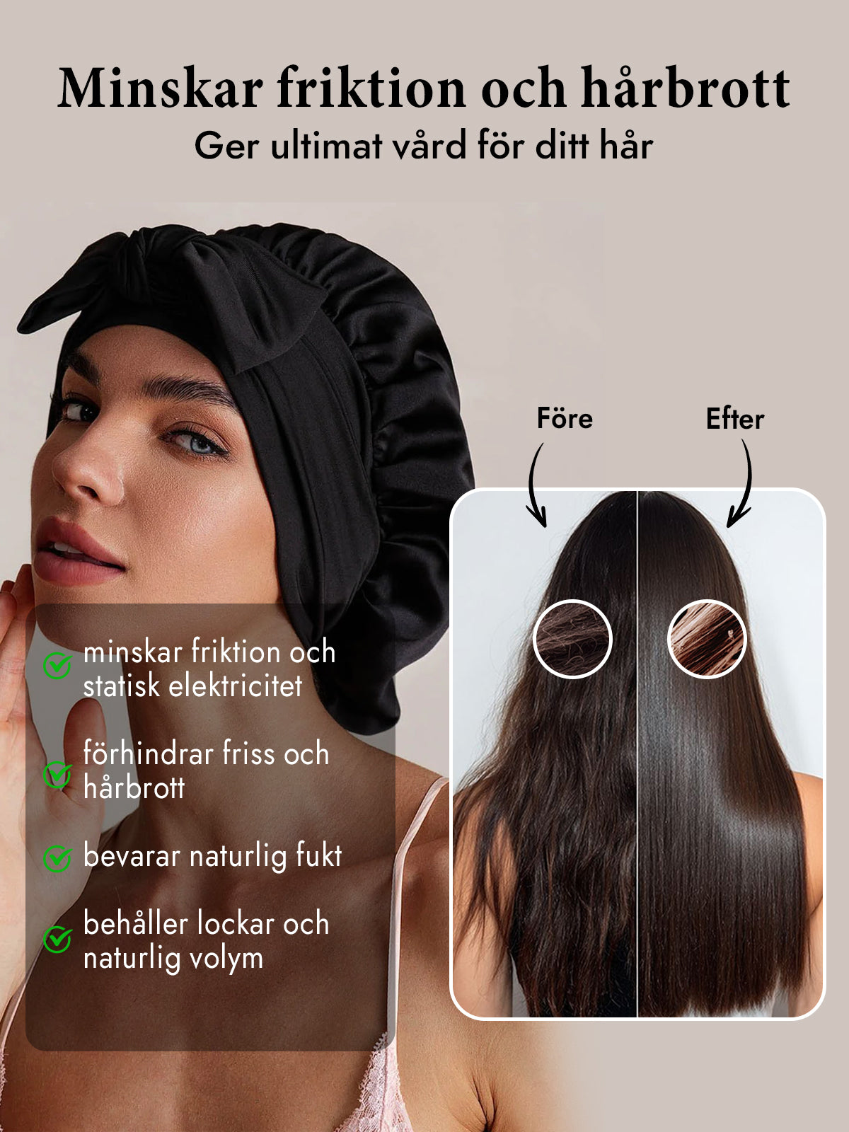 [Svart] SilkSilky-SE Rent Silke Sleep Cap 003