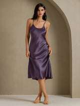 [Lila Grå] SilkSilky-SE Spaghetti Strap V Neck Klänning 006