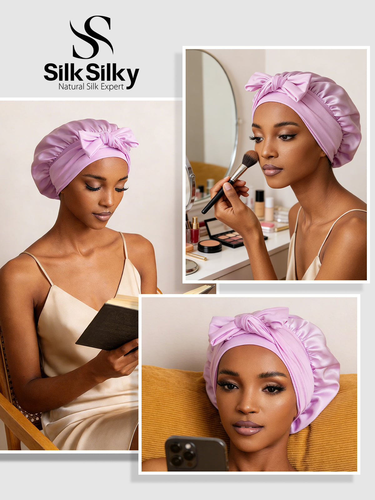 [Lavendel] SilkSilky-SE Rent Silke Sleep Cap 005