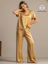 [Tan] SilkSilky-SE 19Momme Kort Ärm Dam Pyjama 001