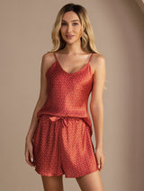 [Vinröd Ginkgo] SilkSilky-SE Spaghetti Strap V Neck Camisole Set 006