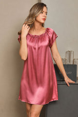 [Blek Mauve] SilkSilky-SE Cap Sleeve Square Neck Nattlinne 001