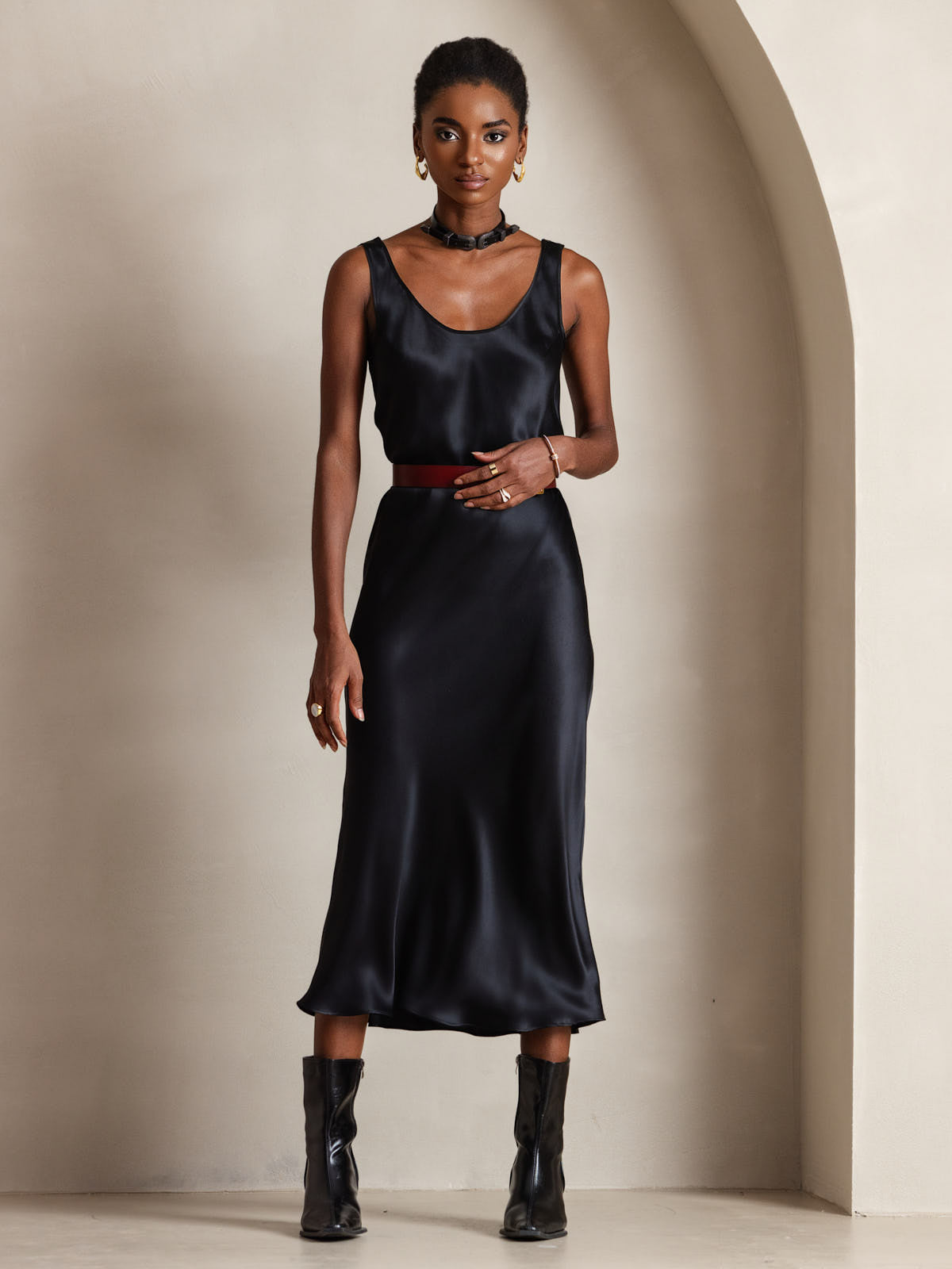[Svart] SilkSilky-SE Rent Silke Dress 006