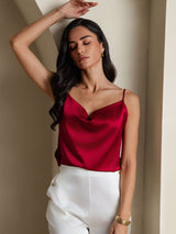 [Vin] SilkSilky-SE 19Momme Spaghetti Rem Cowl Halsringning Cami Toppar 007