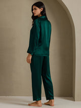 [Mörkgrön] SilkSilky-SE Long Sleeve Lapel Collar Dam Pyjama 002