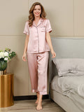 SilkSilky SE Rent Silke Kort Ärm Slag Dam Pyjama Rosa 004