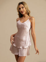 [Rosa Hjärta Geo] SilkSilky-SE 19Momme Spaghetti Rem V Ringning Camisole Set 004