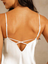 [Vit] SilkSilky-SE Spaghetti Strap V Neck Nattlinne 005