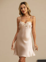 [Rosa] SilkSilky-SE Spaghetti Strap V Neck Nattlinne 003