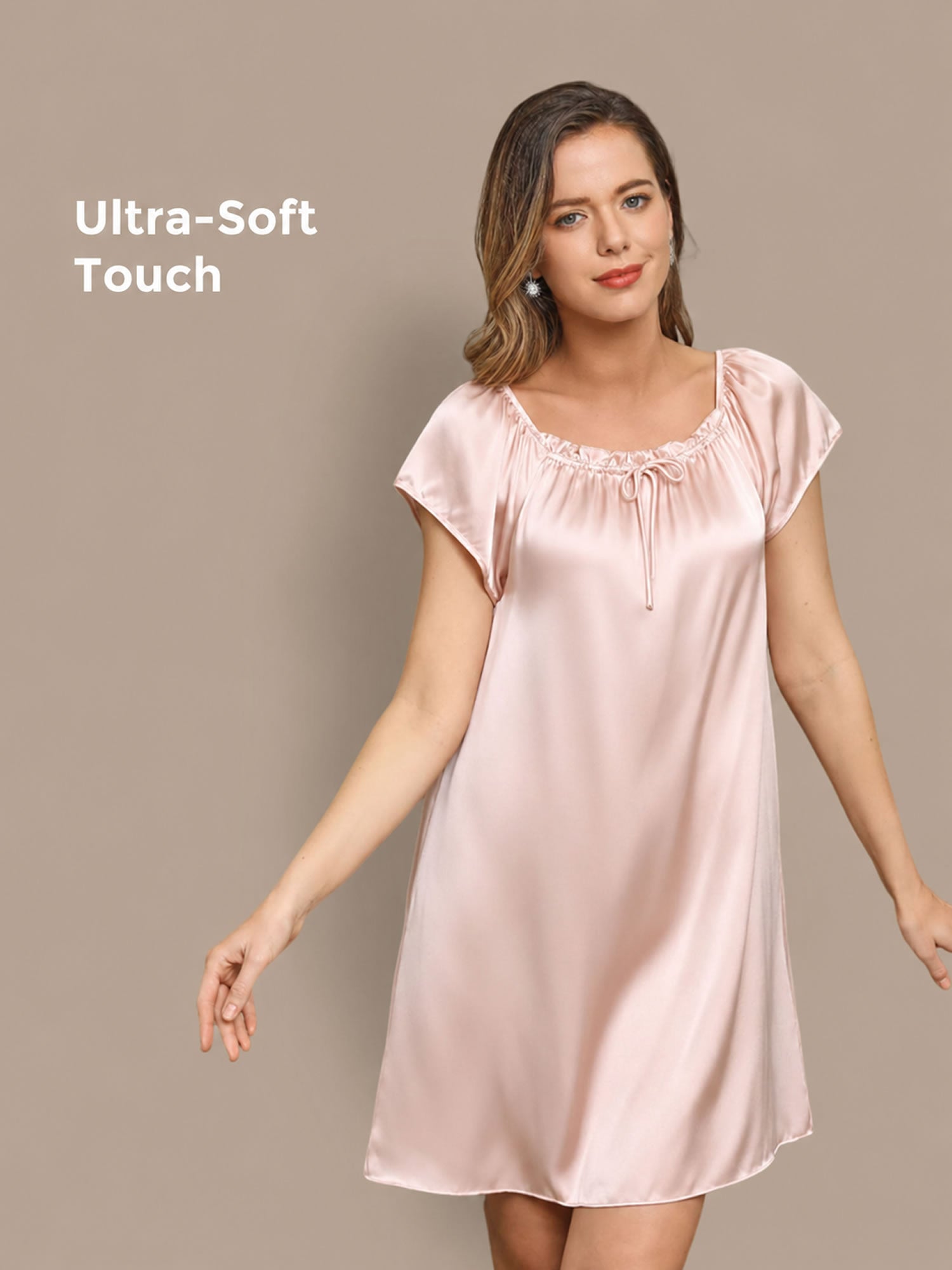 [Ljusrosa] SilkSilky-SE Cap Sleeve Square Neck Nattlinne 001