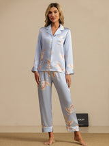 [Ljusblå] SilkSilky-SE Long Sleeve Lapel Collar Dam Pyjama 003