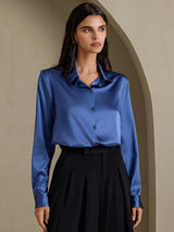 [Äkta Petrol] SilkSilky-SE Long Sleeve Lapel Collar Damskjorta 003