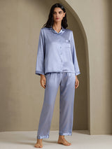 [Stålblå] SilkSilky-SE Long Sleeve Lapel Collar Dam Pyjama 001