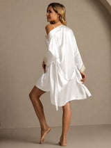 [Vit] SilkSilky-SE 3/4 Sleeve V Neck Dam Nattlinne&Morgonrock Set 002