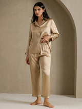 [Champagneguld] SilkSilky-SE Long Sleeve Lapel Collar Dam Pyjama 007
