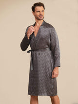 [Svart Ginkgo] SilkSilky-SE Long Sleeve V Neck Herr Morgonrock 004