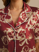 [Vinröd Drake] SilkSilky-SE Short Sleeve Lapel Collar Dam Pyjama 005