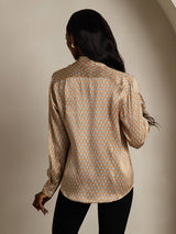 [Floral] SilkSilky-SE Long Sleeve Lapel Collar Damskjorta 002