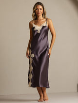 [Lila Grå] SilkSilky-SE Rent Silke Nightgown 008,