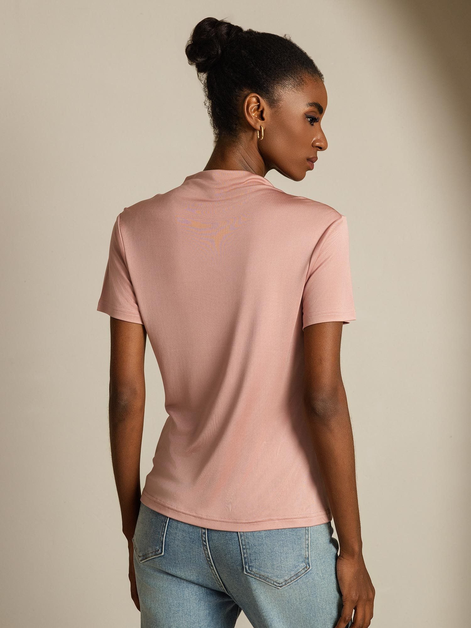 [Rosa] SilkSilky-SE Rent Silke Krage Dam T-Shirt 002