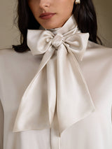 [Ljusgrå] SilkSilky-SE Long Sleeve Tie Neck Damblusar 004