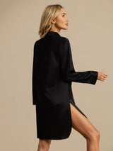 [Svart] SilkSilky-SE Long Sleeve Lapel Collar Dam Sömnskjorta 002