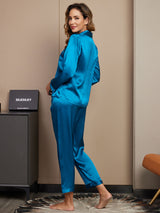 [Kungsblått] SilkSilky-SE Long Sleeve Lapel Collar Dam Pyjama 002