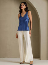 [Äkta Petrol] SilkSilky-SE Sleeveless V Neck Cami Toppar 007