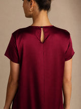 [Mörkröd] SilkSilky-SE Short Sleeve Crew Neck Klänning 003