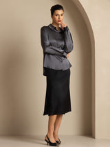 [Mörkgrå] SilkSilky-SE Long Sleeve Lapel Collar Damskjorta 001