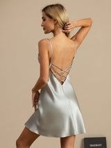 [Ljusblå] SilkSilky-SE Spaghetti Strap V Neck Nattlinne 001