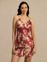 [Vinröd Drake] SilkSilky-SE Spaghetti Strap V Neck Camisole Set 001