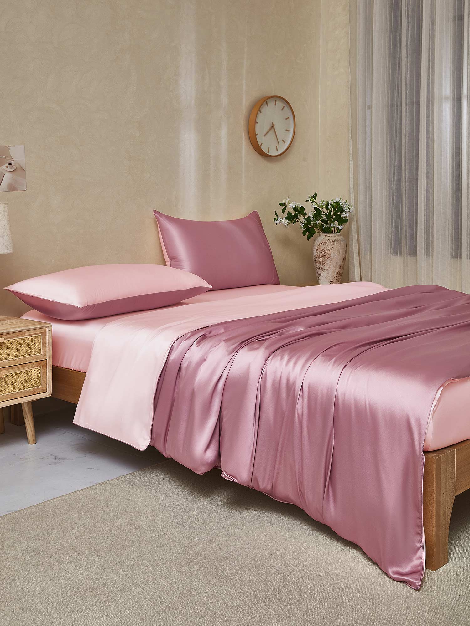 [BlekMauve+Ljusrosa] SilkSilky-SE 22Momme Rent Silke Bedding Set 003,