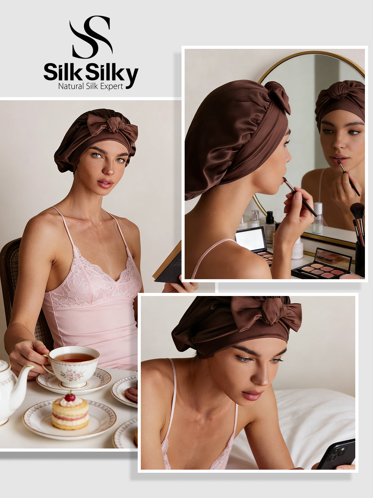 [Kaffe] SilkSilky-SE Rent Silke Sleep Cap 005