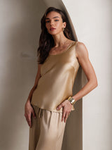 [Champagne] SilkSilky-SE Ärmlös Fyrkantig Ringning Camisole Set 008