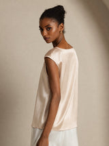 [Beige] SilkSilky-SE Cap Sleeve Round Neck Dam T-Shirt 007
