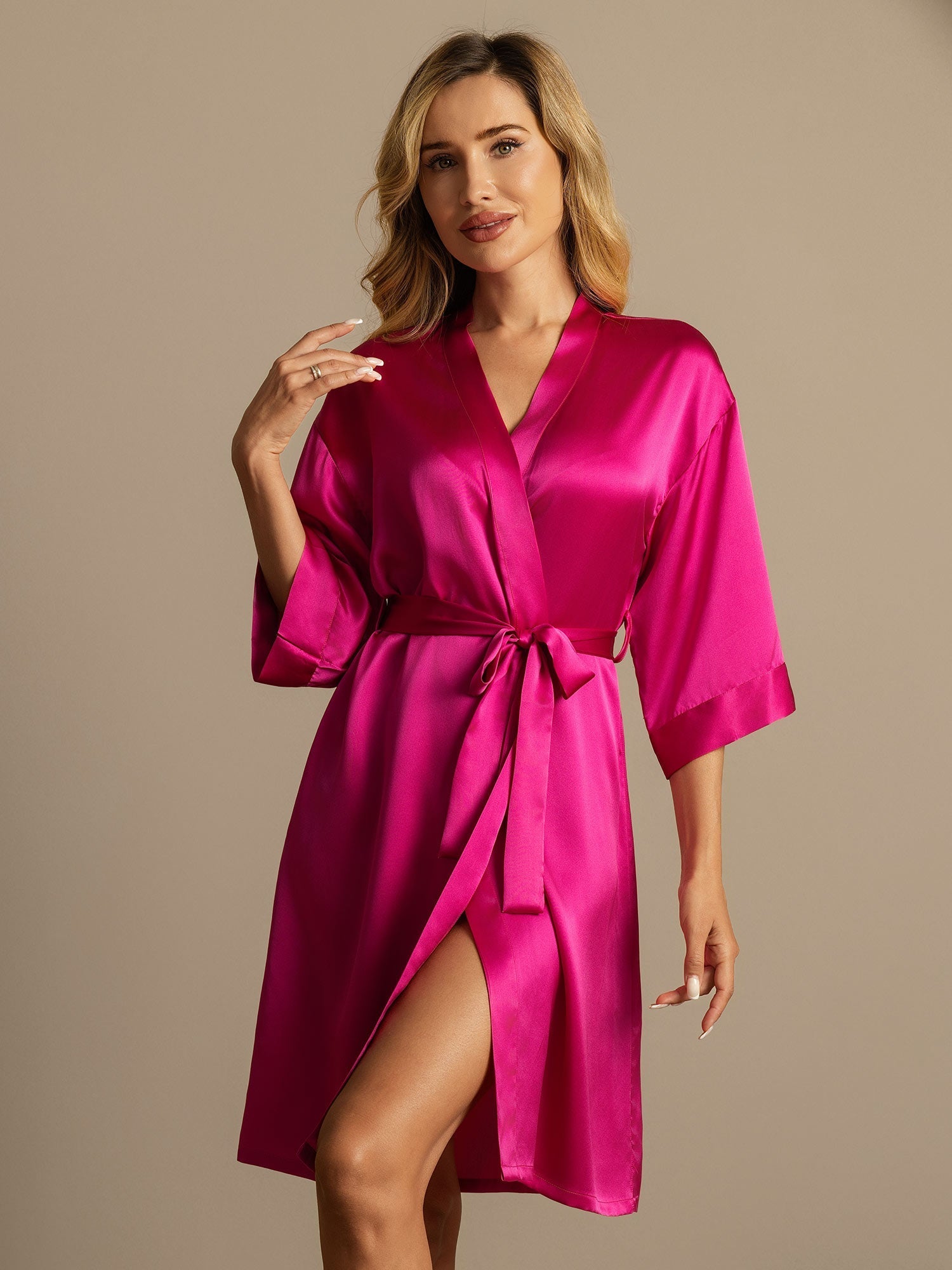 [Rosröd] SilkSilky-SE Rent Silke Womens Robe 005,