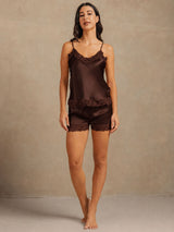 [Brun] SilkSilky-SE Spaghetti Strap V Neck Camisole Set 006