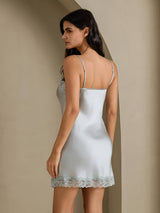 [Gråblå] SilkSilky-SE Spaghetti Strap V Neck Nattlinne 002