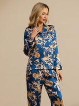 [Navy Drake] SilkSilky-SE Long Sleeve Lapel Collar Dam Pyjama 005