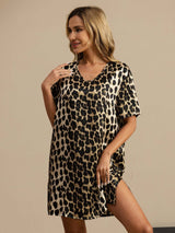 [Leopard] SilkSilky-SE Half Sleeve V Neck Nattlinne 004