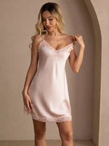 [Rosa] SilkSilky-SE Spaghetti Strap V Neck Nattlinne 007